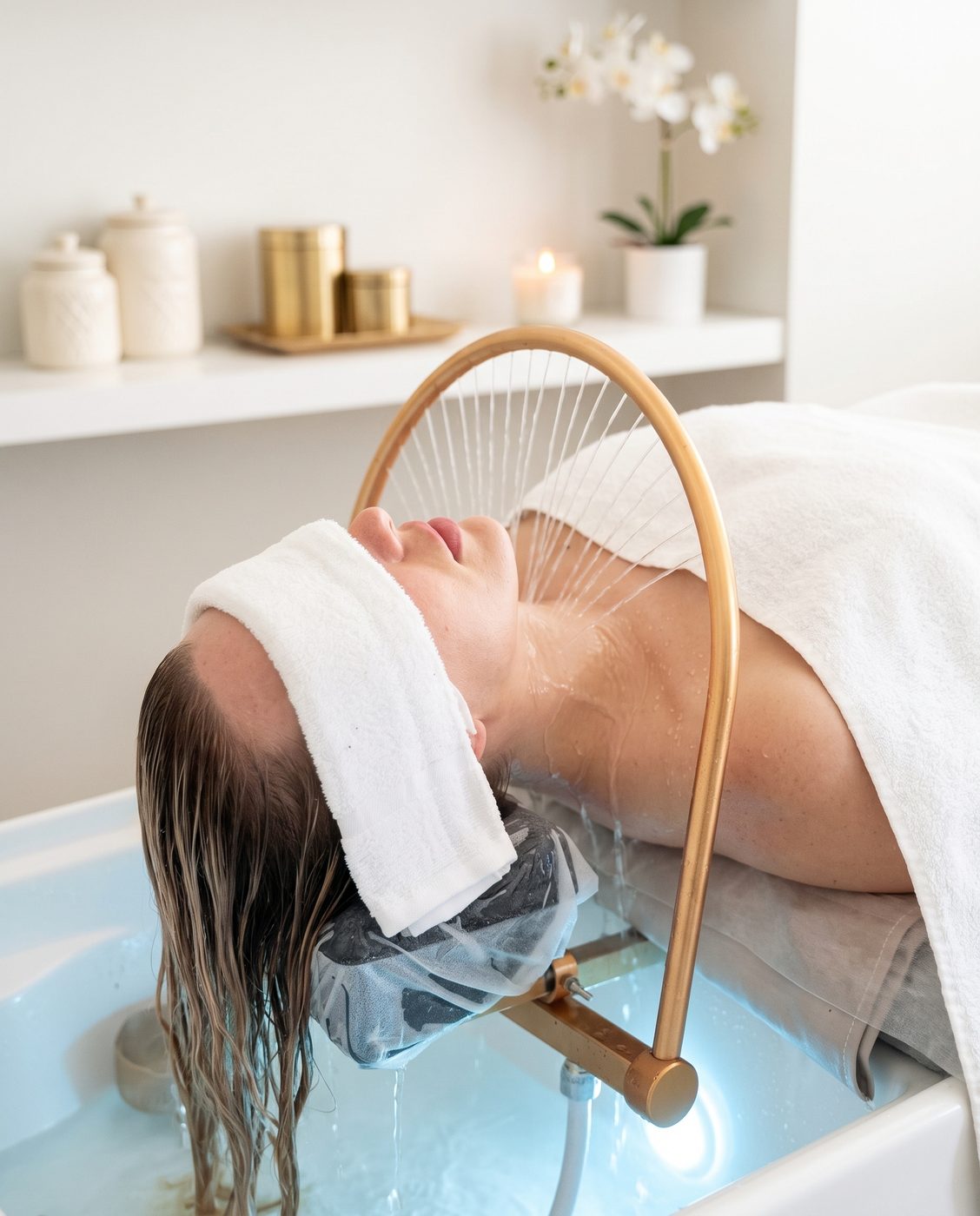 Guest relaxing during a head spa treatment
